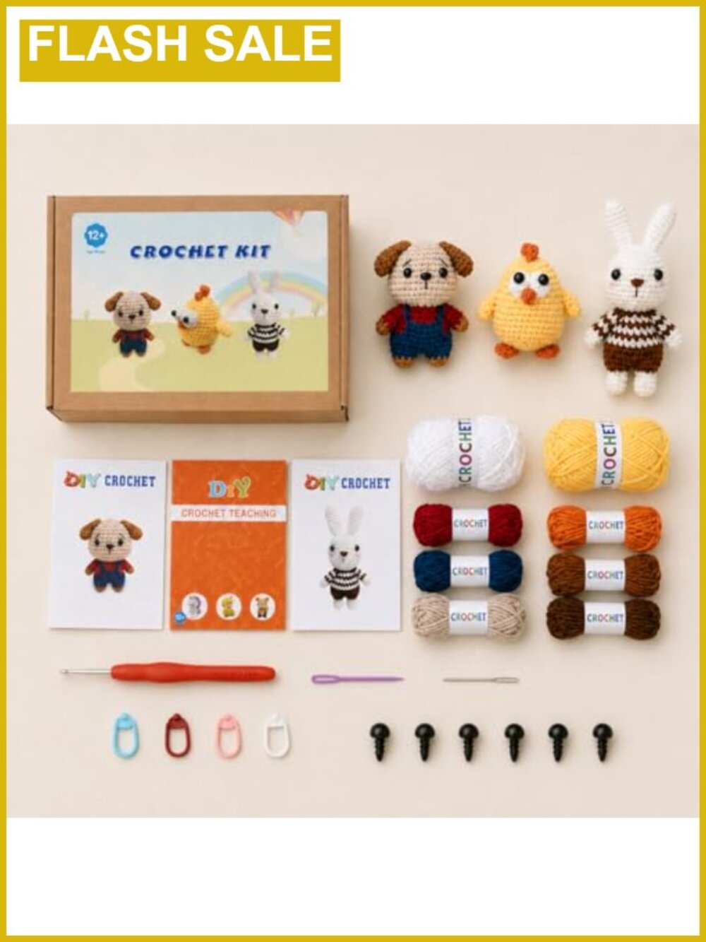Crochet Kit for Beginners 3 Animals Amigurumi Starter Set with Video Tutorials